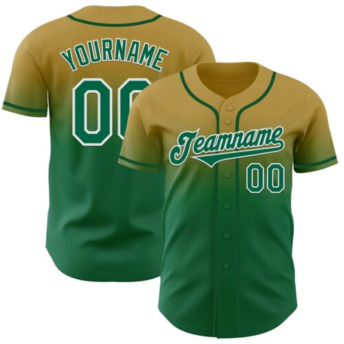 FadeFashion1183 Custom Old Gold Kelly Green-White Authentic Fade Fashion Baseball Jersey