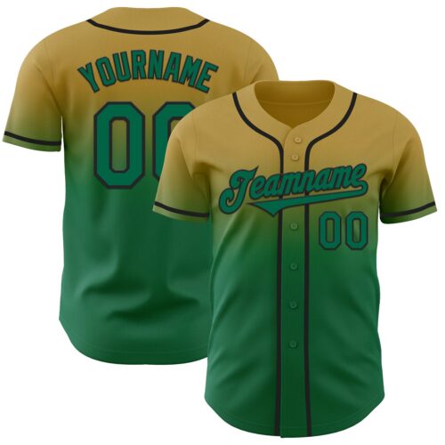 FadeFashion1184 Custom Old Gold Kelly Green-Black Authentic Fade Fashion Baseball Jersey