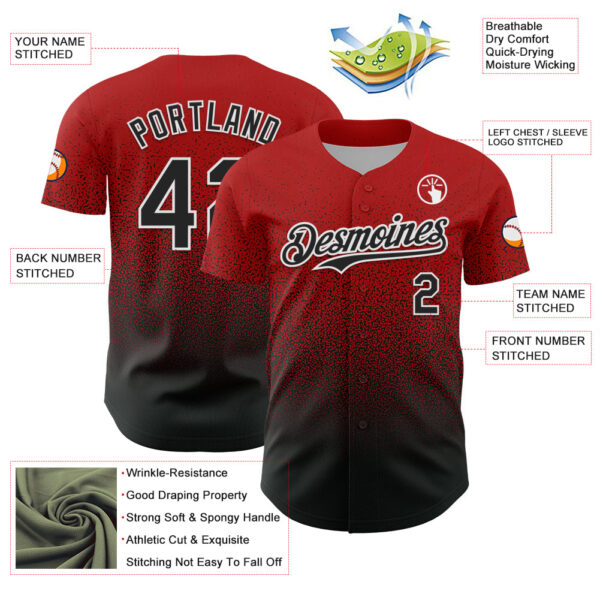 Custom Red Black-White Fade Fashion Speckle Authentic Baseball Jersey