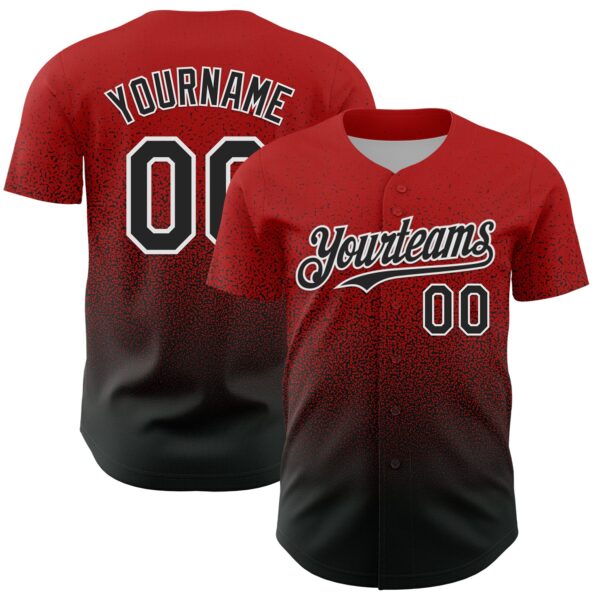 Custom Red Black-White Fade Fashion Speckle Authentic Baseball Jersey