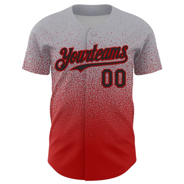 Custom Gray Black-Red Fade Fashion Speckle Authentic Baseball Jersey