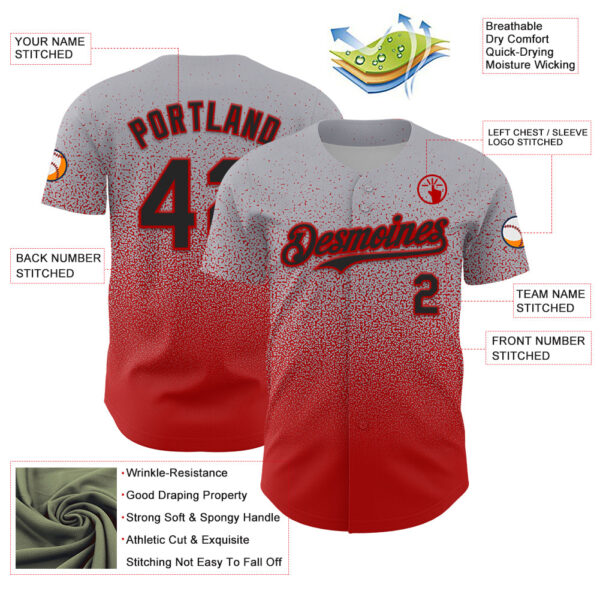 Custom Gray Black-Red Fade Fashion Speckle Authentic Baseball Jersey