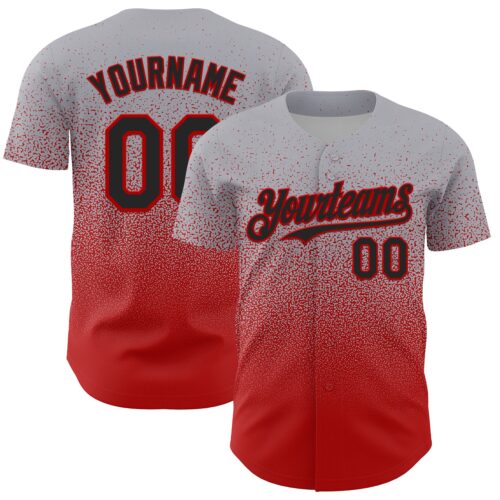 FadeFashion2169 Custom Gray Black-Red Fade Fashion Speckle Authentic Baseball Jersey