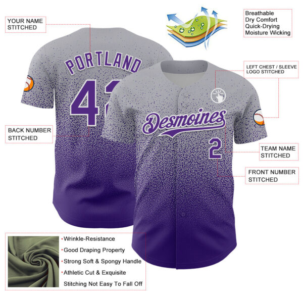 Custom Gray Purple-White Fade Fashion Speckle Authentic Baseball Jersey