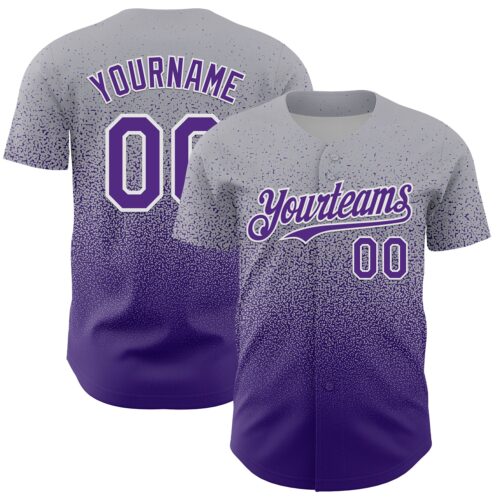 FadeFashion2171 Custom Gray Purple-White Fade Fashion Speckle Authentic Baseball Jersey