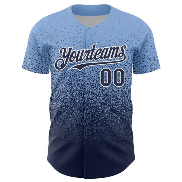 Custom Light Blue Navy-White Fade Fashion Speckle Authentic Baseball Jersey
