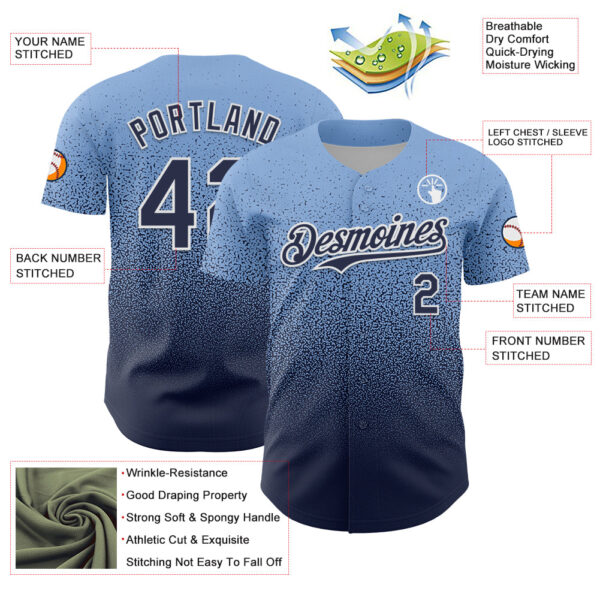 Custom Light Blue Navy-White Fade Fashion Speckle Authentic Baseball Jersey