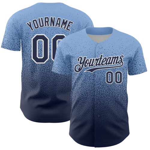 FadeFashion2172 Custom Light Blue Navy-White Fade Fashion Speckle Authentic Baseball Jersey