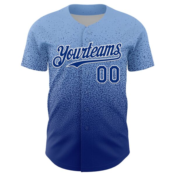 Custom Light Blue Royal-White Fade Fashion Speckle Authentic Baseball Jersey