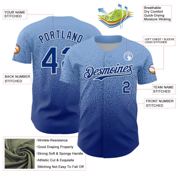 Custom Light Blue Royal-White Fade Fashion Speckle Authentic Baseball Jersey