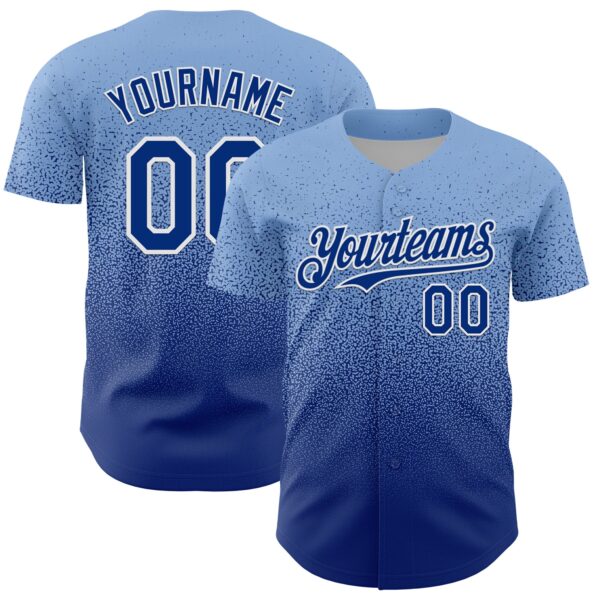 Custom Light Blue Royal-White Fade Fashion Speckle Authentic Baseball Jersey