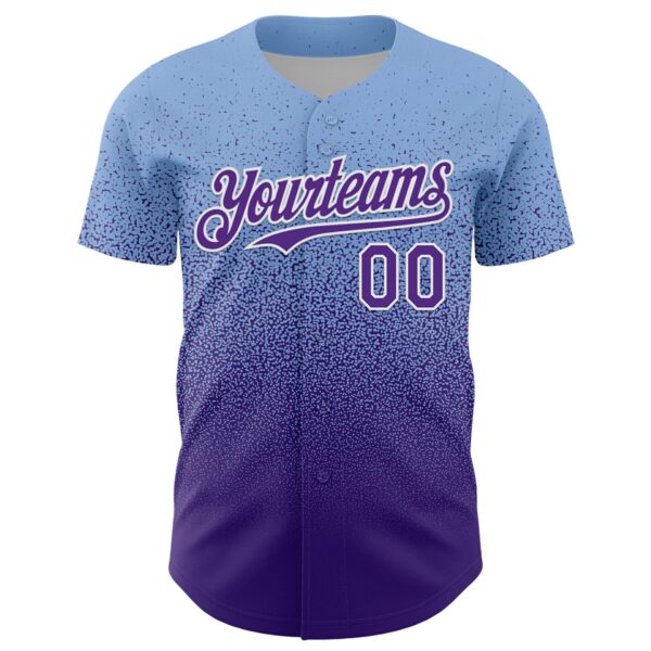 Custom Light Blue Purple-White Fade Fashion Speckle Authentic Baseball Jersey