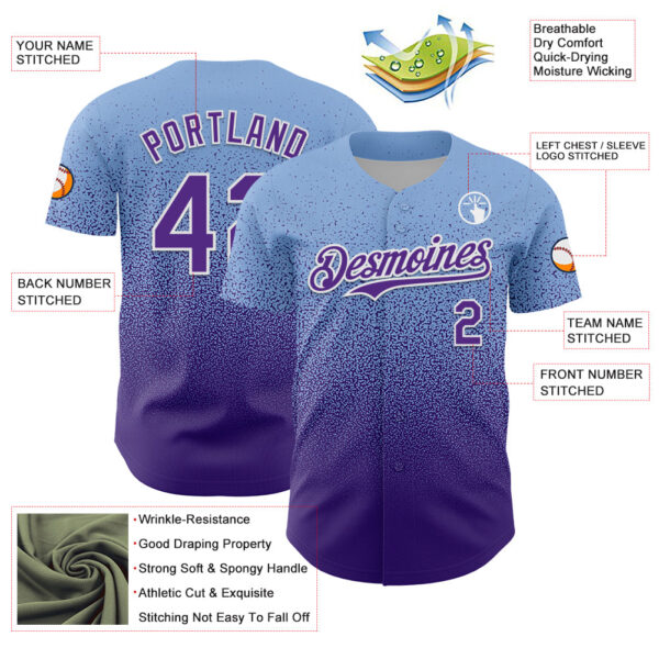 Custom Light Blue Purple-White Fade Fashion Speckle Authentic Baseball Jersey