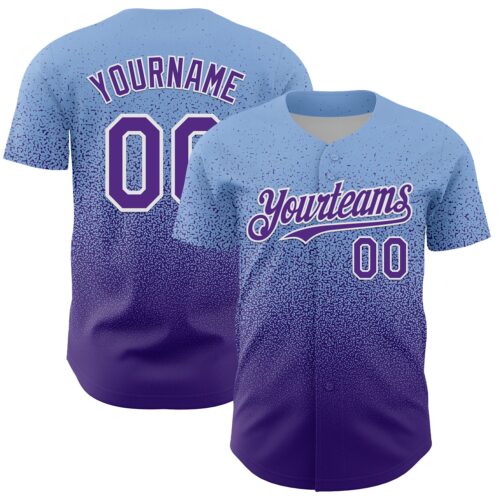 FadeFashion2174 Custom Light Blue Purple-White Fade Fashion Speckle Authentic Baseball Jersey
