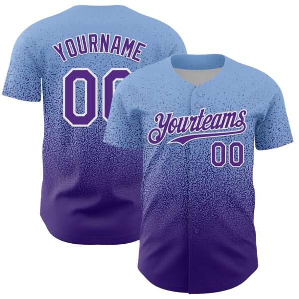 Custom Light Blue Purple-White Fade Fashion Speckle Authentic Baseball Jersey