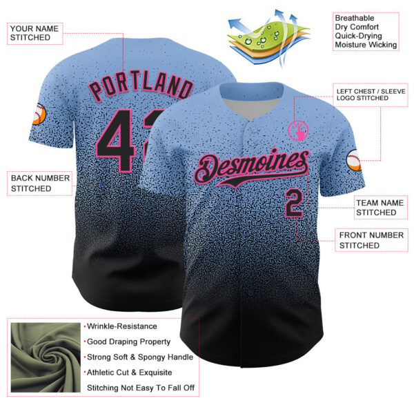Custom Light Blue Black-Pink Fade Fashion Speckle Authentic Baseball Jersey