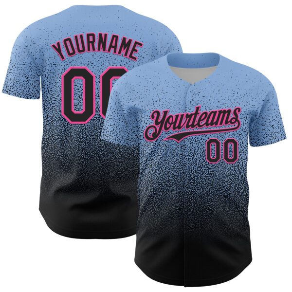 Custom Light Blue Black-Pink Fade Fashion Speckle Authentic Baseball Jersey