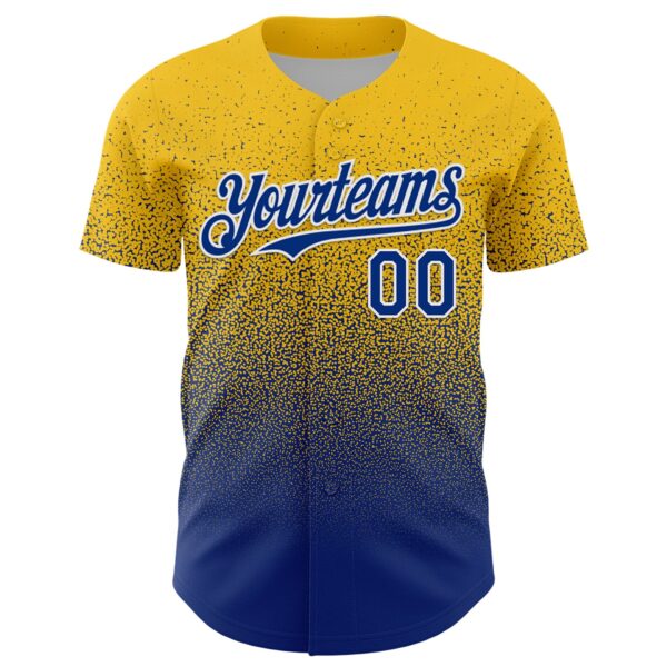 Custom Yellow Royal-White Fade Fashion Speckle Authentic Baseball Jersey
