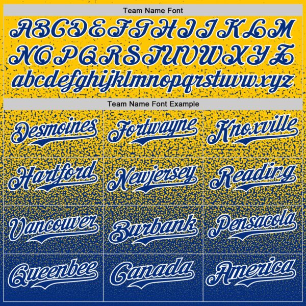 Custom Yellow Royal-White Fade Fashion Speckle Authentic Baseball Jersey