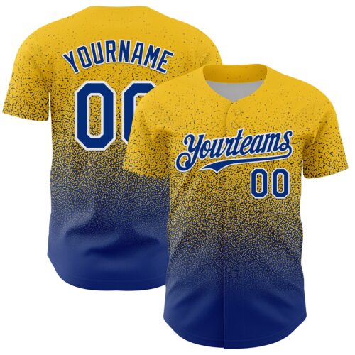 FadeFashion2177 Custom Yellow Royal-White Fade Fashion Speckle Authentic Baseball Jersey