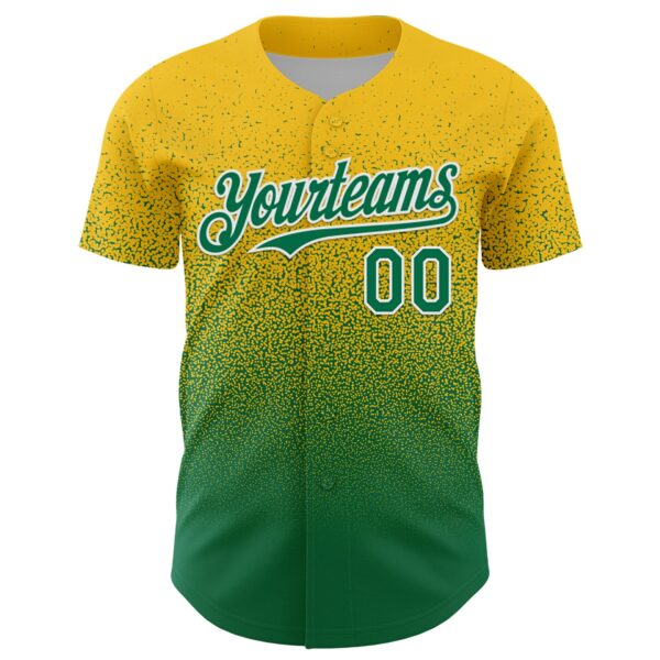 Custom Yellow Kelly Green-White Fade Fashion Speckle Authentic Baseball Jersey