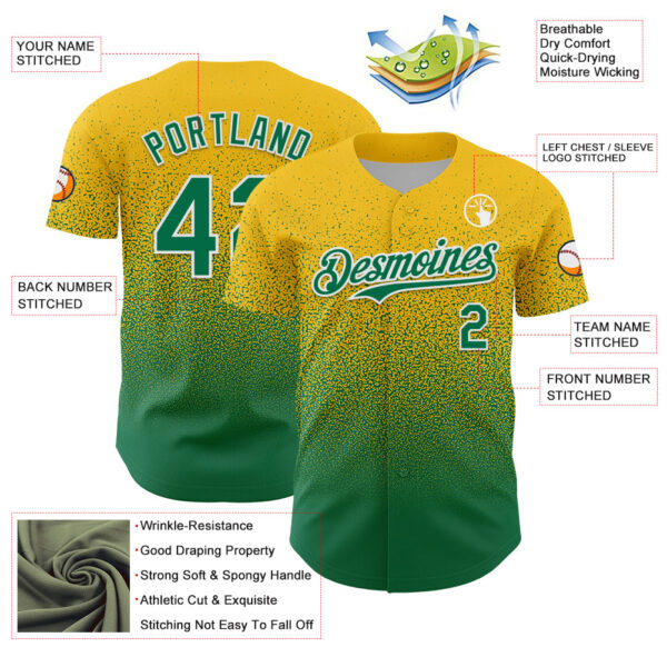 Custom Yellow Kelly Green-White Fade Fashion Speckle Authentic Baseball Jersey
