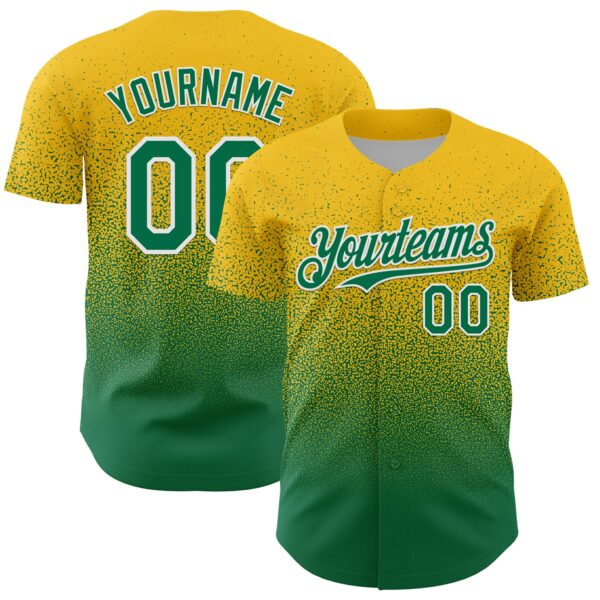 Custom Yellow Kelly Green-White Fade Fashion Speckle Authentic Baseball Jersey