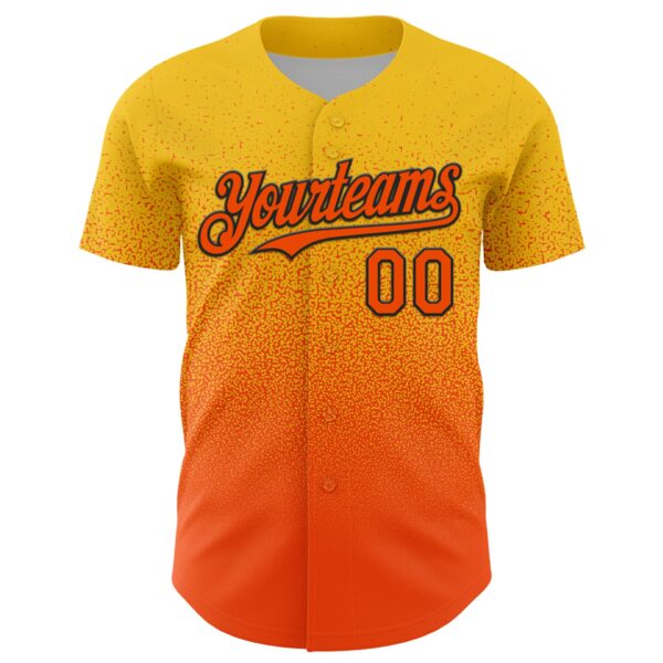 Custom Yellow Orange-Black Fade Fashion Speckle Authentic Baseball Jersey