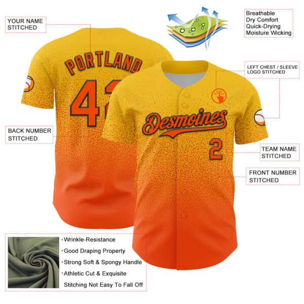 Custom Yellow Orange-Black Fade Fashion Speckle Authentic Baseball Jersey