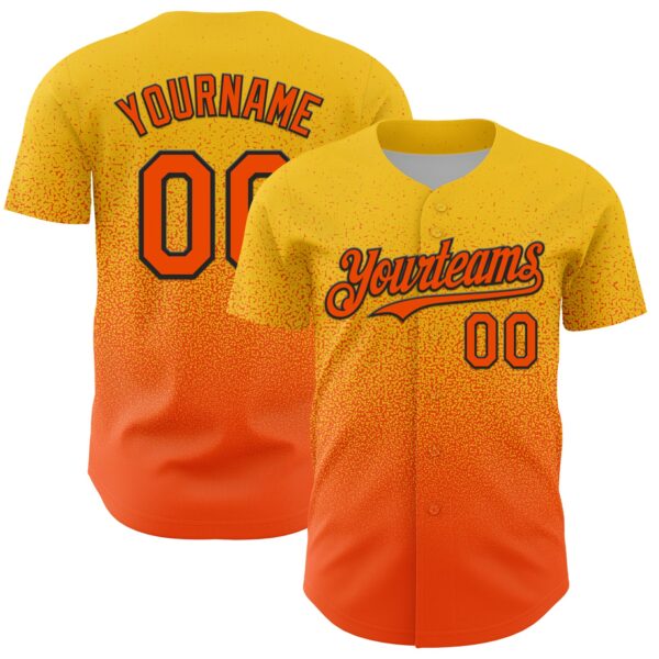 Custom Yellow Orange-Black Fade Fashion Speckle Authentic Baseball Jersey
