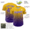 Custom Yellow Purple-White Fade Fashion Speckle Authentic Baseball Jersey