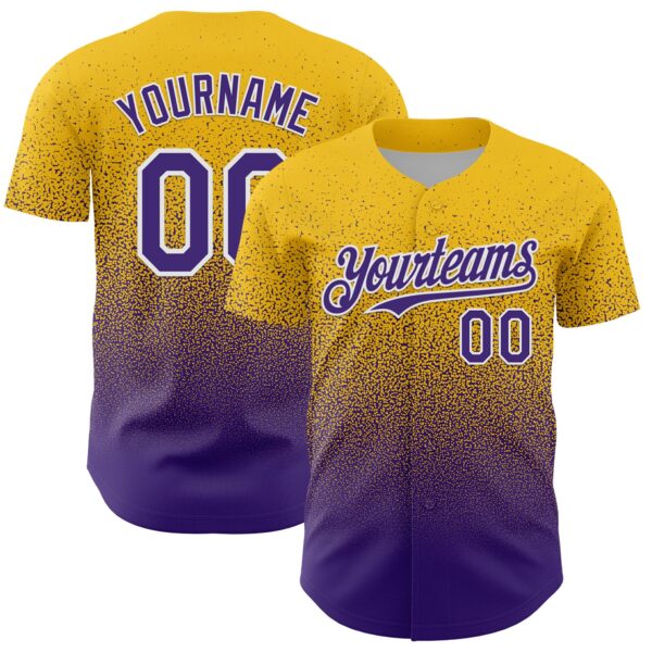 Custom Yellow Purple-White Fade Fashion Speckle Authentic Baseball Jersey