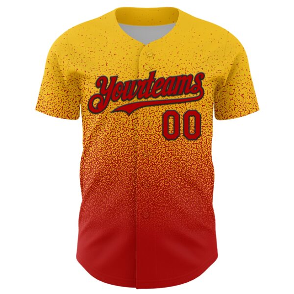 Custom Yellow Red-Black Fade Fashion Speckle Authentic Baseball Jersey