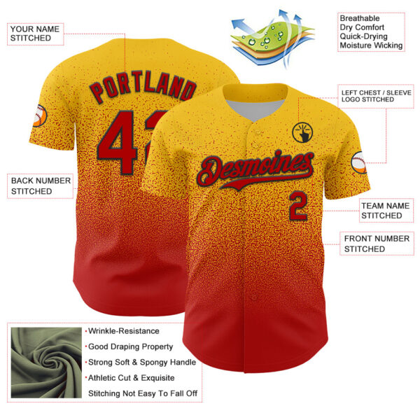 Custom Yellow Red-Black Fade Fashion Speckle Authentic Baseball Jersey