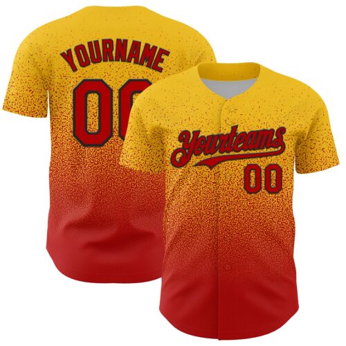FadeFashion2182 Custom Yellow Red-Black Fade Fashion Speckle Authentic Baseball Jersey