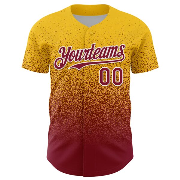 Custom Yellow Crimson-White Fade Fashion Speckle Authentic Baseball Jersey