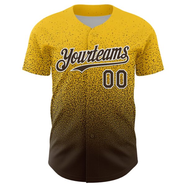 Custom Yellow Brown-White Fade Fashion Speckle Authentic Baseball Jersey