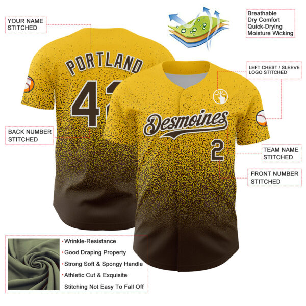 Custom Yellow Brown-White Fade Fashion Speckle Authentic Baseball Jersey