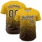 Custom Yellow Brown-White Fade Fashion Speckle Authentic Baseball Jersey