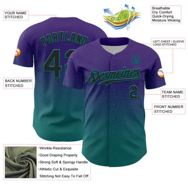 Custom Purple Black-Teal Fade Fashion Speckle Authentic Baseball Jersey