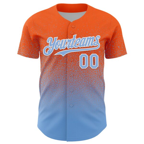 Custom Orange Light Blue-White Fade Fashion Speckle Authentic Baseball Jersey