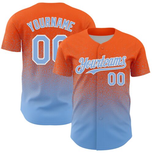 FadeFashion2186 Custom Orange Light Blue-White Fade Fashion Speckle Authentic Baseball Jersey