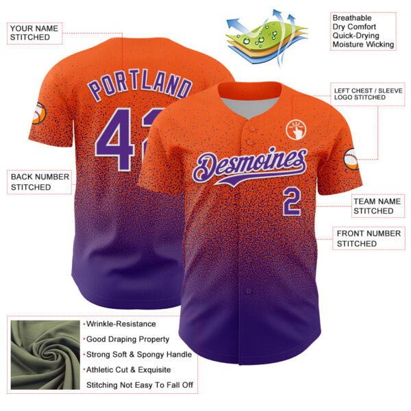 Custom Orange Purple-White Fade Fashion Speckle Authentic Baseball Jersey