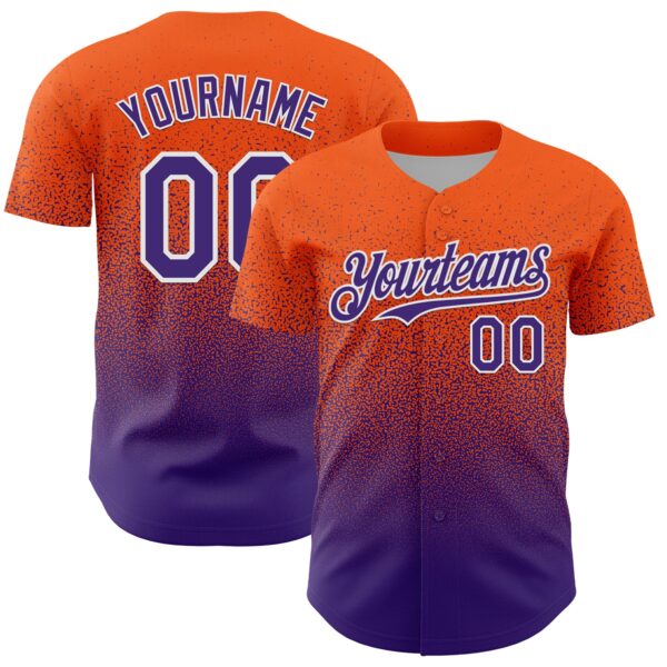 Custom Orange Purple-White Fade Fashion Speckle Authentic Baseball Jersey