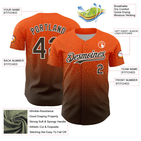 Custom Orange Brown-White Fade Fashion Speckle Authentic Baseball Jersey