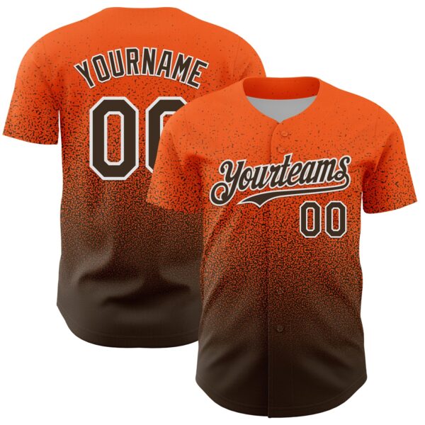 Custom Orange Brown-White Fade Fashion Speckle Authentic Baseball Jersey