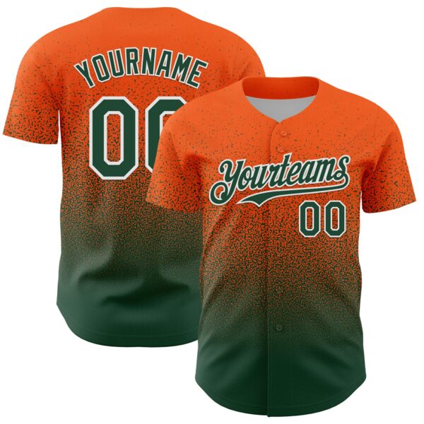 Custom Orange Green-White Fade Fashion Speckle Authentic Baseball Jersey