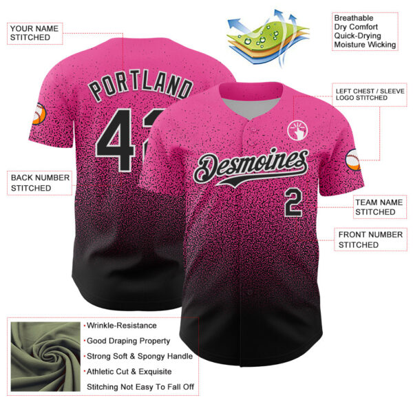 Custom Pink Black-White Fade Fashion Speckle Authentic Baseball Jersey