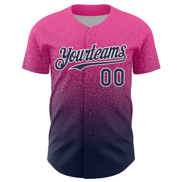 Custom Pink Navy-White Fade Fashion Speckle Authentic Baseball Jersey