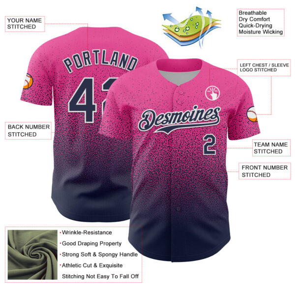 Custom Pink Navy-White Fade Fashion Speckle Authentic Baseball Jersey